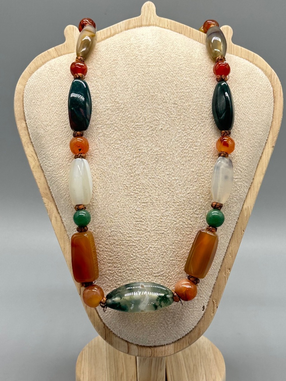 Natural Multi-Colored Polished Smooth Agate Beaded Necklace 22" Boho Vintage